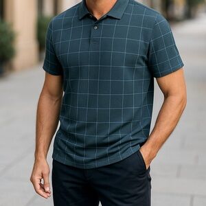 Van Heusen flex shirt sleeve stretch windowpane polo shirt xxl